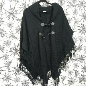 Croft&Barrow Black Woven Detail fringe Poncho